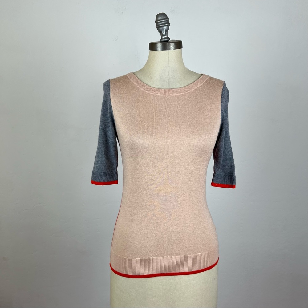 Boden Color Block Wool Blend Short Sleeve Top